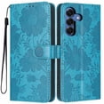 thumbnail image 1 of For Samsung Galaxy S25 5G 6.2" Flower Embossed Buckle Case, Card Slots/Pocket, PU Leather Flip Wallet Case With Short Wrist Strap,Blue,For Galaxy S25(5G), 1 of 7