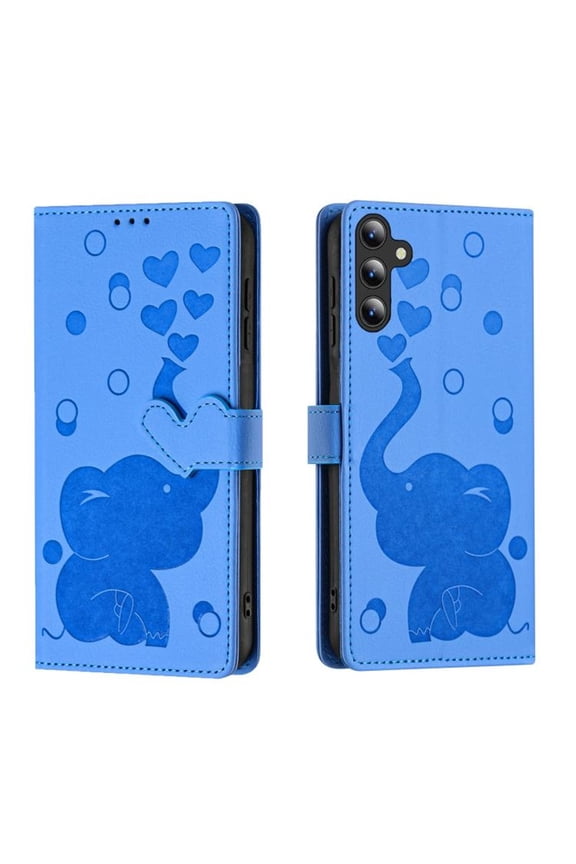For Samsung Galaxy S25+ 5G 6.7" Cartoon Elephant Embossed Strong Magnetic Attachment/Closure, Card Slots/Pocket, With Hand Strap,PU Leather Flip Wallet Case ,Blue,For Galaxy S25+ (5G)