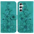 thumbnail image 1 of For Samsung Galaxy S25+ 5G 6.7" lily Embossed Strong Magnetic Attachment/Closure, Card Slots/Pocket, PU Leather Flip Wallet Case ﻿,Green,For Galaxy S25+ 5G, 1 of 7