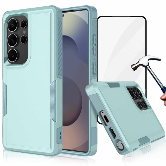 For Samsung Galaxy S25 5G Phone Case, with Tempered Glass Screen Protector, Heavy Duty Rugged Shockproof Full Body Protection Sturdy Durable Cover Cute Bumper for Galaxy S25 5G -Green
