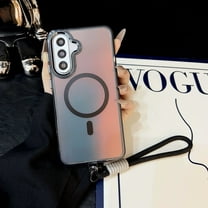 for Samsung Galaxy S25 Allochroic Magnetic Case, Compatible with Magsafe, PC TPU Shock-Absorbent Lightweight Glossy Drop Protection Non-Slip Case with Strap, Wireless Charging Compatible, Black