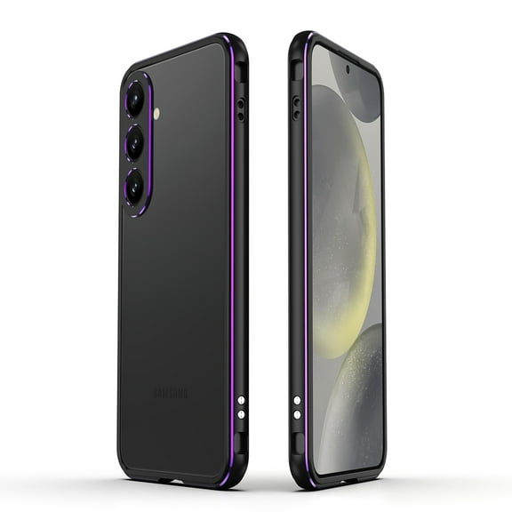 for Samsung Galaxy S25+ Bumper Case with Camera Lens Circle Protection, Slim Fit No Back Backless Metal Bumper Shockproof Heat Dissipation Rugged Anti-Drop for Samsung Galaxy S25+, Black+Purple