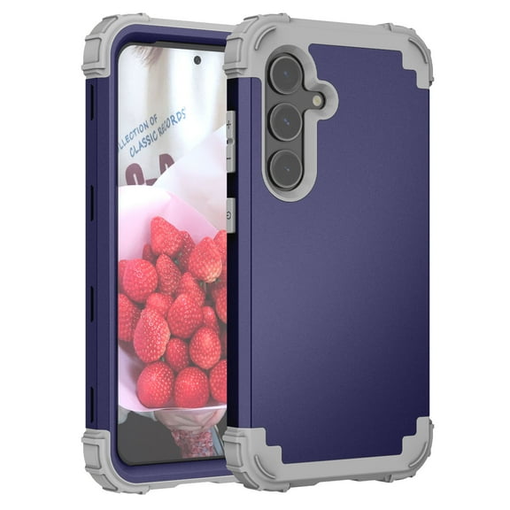 for Samsung Galaxy S25 Case, 3 in 1 Heavy Duty Rugged Hybrid Anti Slip Shockproof Hard PC Cover Soft Silicone Bumper Non-Slip Protective Phone Case Cover for Samsung Galaxy S25, Darkblue