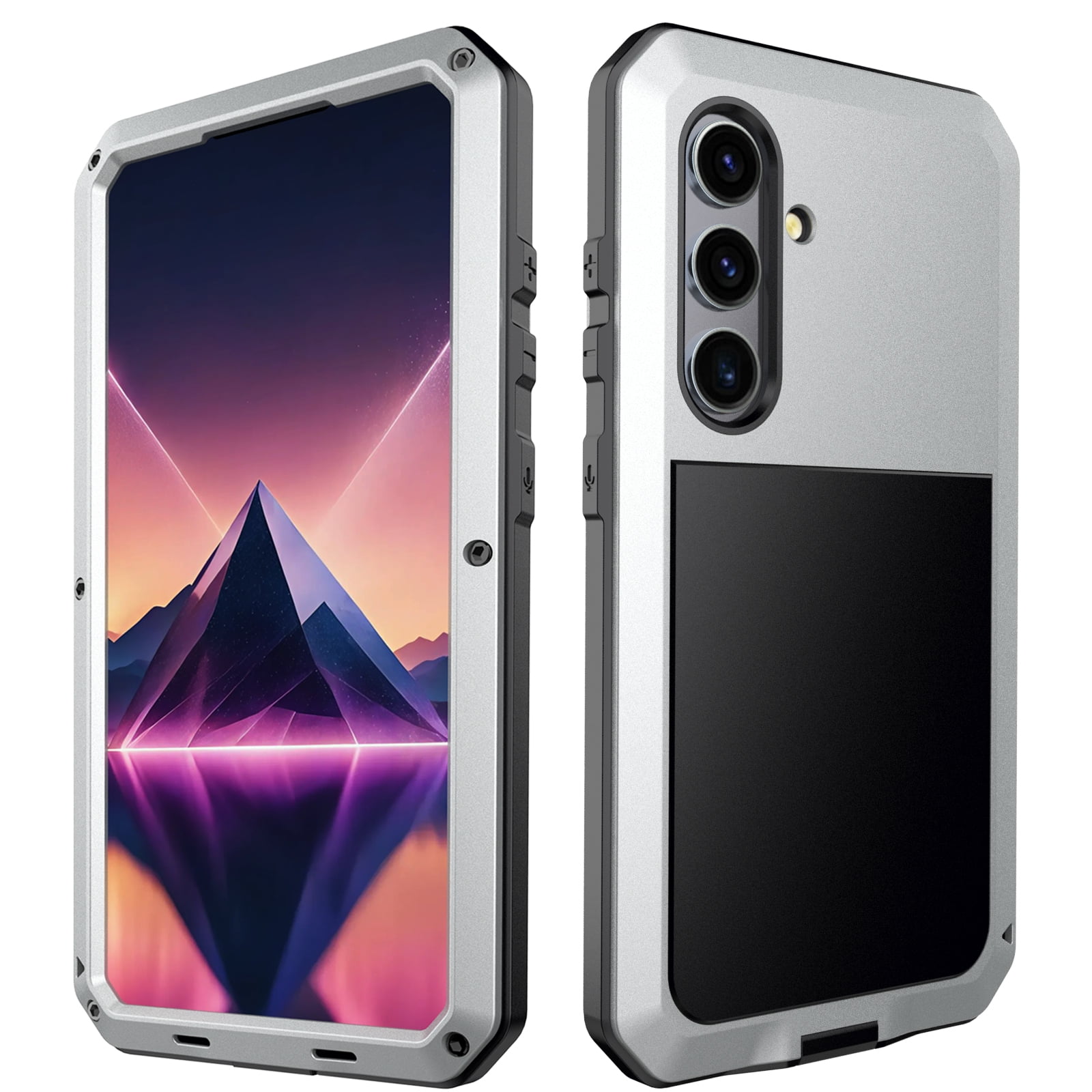 for Samsung Galaxy S25 Case, 360 Full Body Protective Cover Heavy Duty Shockproof Armor Aluminum Alloy Metal Case with Silicone for Samsung Galaxy S25,Silver