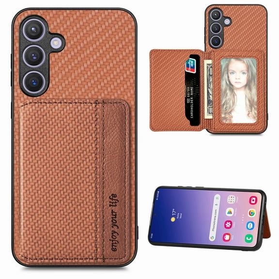 for Samsung Galaxy S25 Case with Card Holder for Woman Man,PU Leather Back Folio Wallet Case,RFID Blocking Kickstand Shockproof Magnetic Protective Cover for Samsung Galaxy S25,Brown