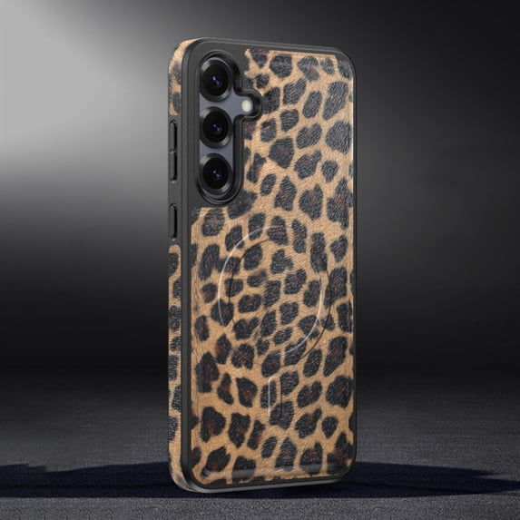 For Samsung Galaxy S25 Case Compatible with MagSafe, Luxury Slim Shockproof Protective Cover with Leopard Print & Carbon Fiber Texture, Magnetic Phone Case for Women and Men,A