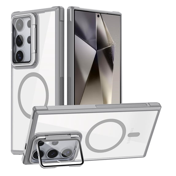for Samsung Galaxy S25 Case Compatible with MagSafe, Phone Case with Built-in Camera Stash Stand Shockproof & Scratch-Resistant Back Cover Kickstand for Samsung Galaxy S25, Gray
