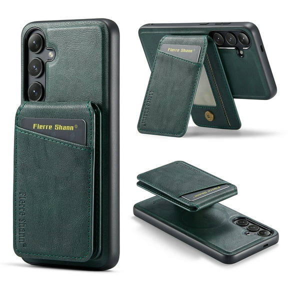 for Samsung Galaxy S25 Case [Compatible with MagSafe] with Removable Card Holder Magsafe case Wallet 2 in 1 Detachable Back Cards Slot Premium PU Leather Magnetic Car Holder Mount case, Green