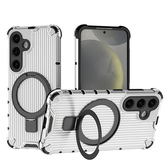 for Samsung Galaxy S25 Case Compatible with MagSafe Rugged Grip Back Case with Magnetic Ring Adjustable Stand Military Grade Heavy Duty Protection Shockproof Anti-Scratch Phone Cover,ClearClear