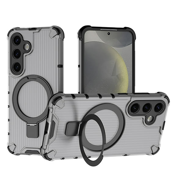 for Samsung Galaxy S25 Case Compatible with MagSafe Rugged Grip Back Case with Magnetic Ring Adjustable Stand Military Grade Heavy Duty Protection Shockproof Anti-Scratch Phone Cover,BlackBlack