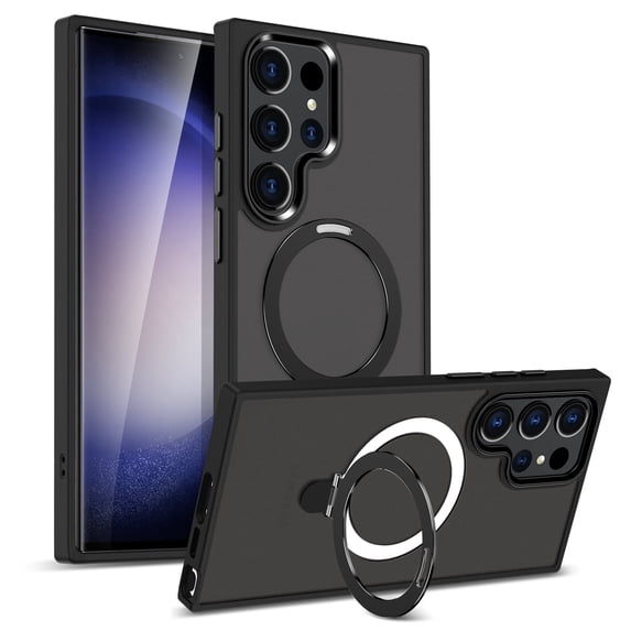 For Samsung Galaxy S25 Case, Compatible with Magsafe 360 Rotating Kickstand Shockproof Bumper Matte Design Back Cover Case for Samsung Galaxy S25, Black