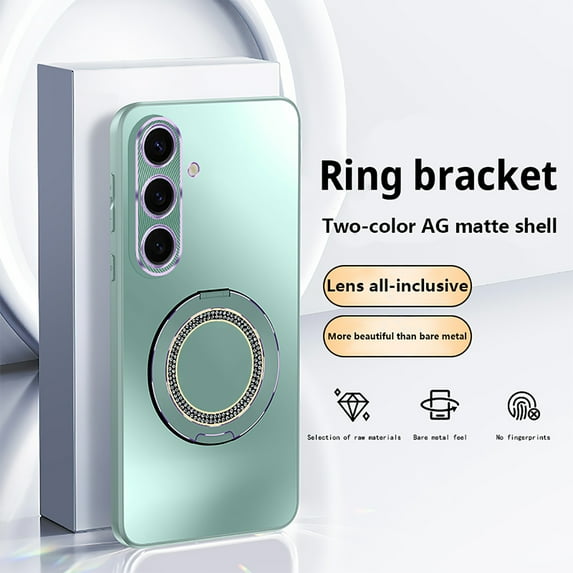 For Samsung Galaxy S25 Case Cover with Glitter Grip Ring, Dual Color Stylish Design Kickstand Bumper Drop Proof Corner Protective Lightweight Slim Fit Phone Case for Samsung Galaxy S25, Green