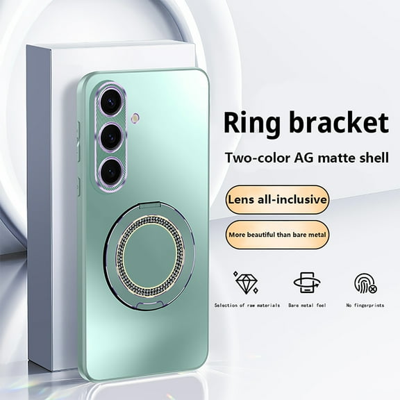 For Samsung Galaxy S25+ Case Cover with Glitter Grip Ring, Dual Color Stylish Design Kickstand Bumper Drop Proof Corner Protective Lightweight Slim Fit Phone Case for Galaxy S25+, Green