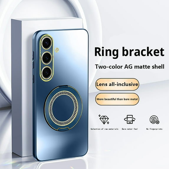 For Samsung Galaxy S25 Case Cover with Glitter Grip Ring, Dual Color Stylish Design Kickstand Bumper Drop Proof Corner Protective Lightweight Slim Fit Phone Case for Samsung Galaxy S25, Titaniumblue