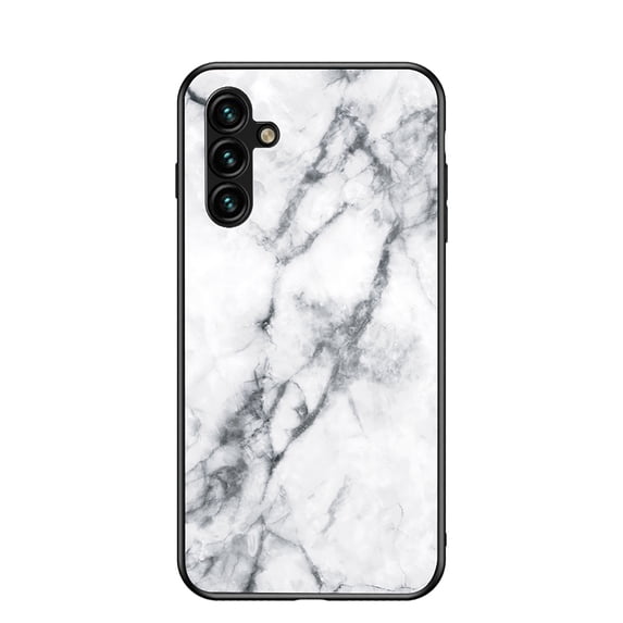 for Samsung Galaxy S25 Case, Hybrid Tempered Glass Protective Marble Pattern Glossy Design Slim Rugged Shockproof Women Girls Men Protective Anti-Scratch Wireless Charging Cover,White