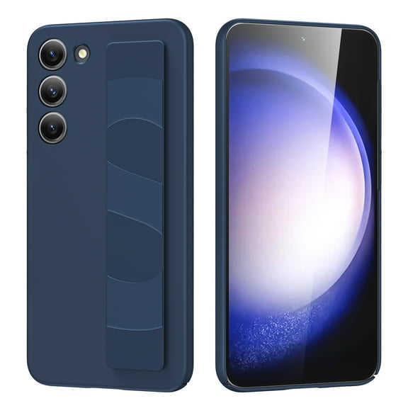 for Samsung Galaxy S25 Case with Kickstand & Elastic Handle Grip Cover, Matte Hard Shockproof Case Premium Wristband Strap, Stand Luxury Protective Case For Samsung Galaxy S25,Blue