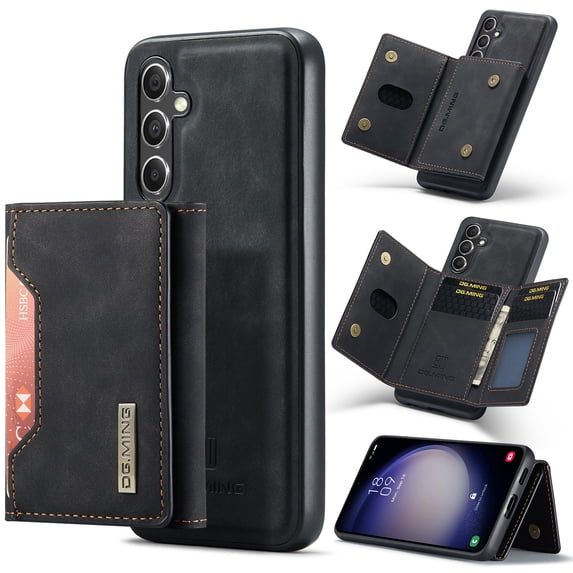 for Samsung Galaxy S25 Case, Magnetic Buckle Leather Detachable Wallet Cover, Card Pocket Back Flip Kickstand Shockproof Business Slim Phone Case For Samsung Galaxy S25, Black