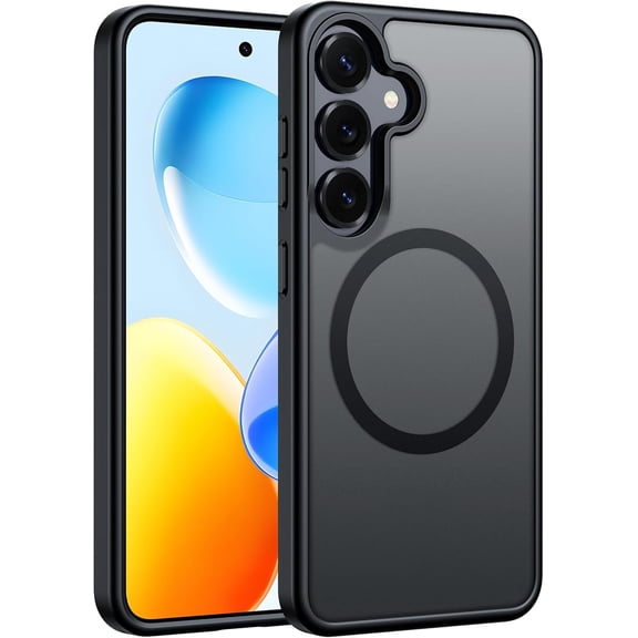 for Samsung Galaxy S25 Case: Magnetic Matte Textured Military Grade Drop Protection Translucent Cell Phone Cover - Slim Rugged Durable Shockproof Protective Bumper Cases- 6.2 inches(Black)