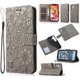 thumbnail image 1 of For Samsung Galaxy S25 Case, Premium Leather Magnetic Closure Flip Wallet Case with Card Holder Cash Slot Stand Function Embossed Flower Pattern Slim Shockproof Lanyard/Strap Cover,Gray, 1 of 7