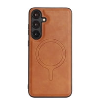 for Samsung Galaxy S25 Case, Premium PU Leather TPU Case, Compatible with Magsafe, Ultra Slim Non-Slip Anti-Scratch Shock-Absorbent Phone Cover for Samsung Galaxy S25, Brown
