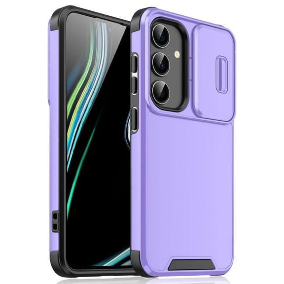 For Samsung Galaxy S25 Case with Sliding Camera Lens Protector, Hard PC Back Cover Shockproof Drop Protection Anti-Scratch Phone Case for Samsung Galaxy S25, Purple