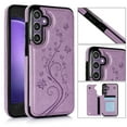 thumbnail image 1 of for Samsung Galaxy S25 Case Wallet with Card Holder, Floral Flower Pattern Back Flip Folio PU Leather Kickstand Card Slots Case for Women Girls, Double Magnetic Clasp Shockproof Cover, Purple, 1 of 9