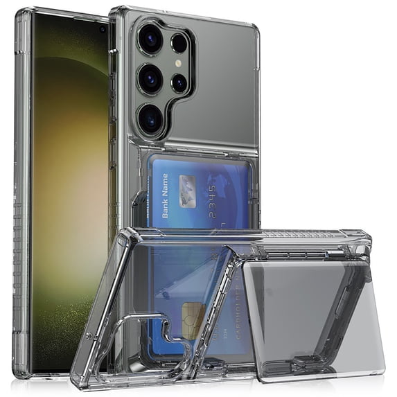 for Samsung Galaxy S25 Case Wallet Case Clear with Credit Card Holder ID Card Slot Bracket Heavy Duty Protection Shockproof Anti-Scratch Anti-Yellow Cover for Women Men for S25 - Black