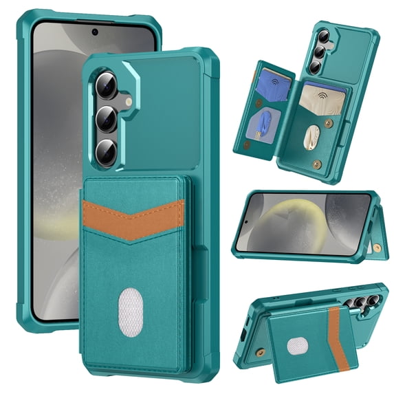 for Samsung Galaxy S25 Case Wallet with RFID Blocking Card Slots, Hybrid PU Leather + TPU Back Cover with Kickstand, Drop Protective Shockproof Phone Case for Samsung Galaxy S25, Green
