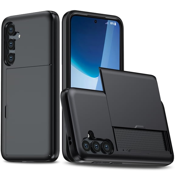 For Samsung Galaxy S25 Case Wallet with Slide Hidden Card Holder Slot Slim Dual Layer Heavy Duty Shockproof Hard PC Hybrid TPU Phone Case Kickstand Protective Cover,Black