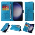 thumbnail image 1 of For Samsung Galaxy S25 Case Wallet, Stylish Flower Butterfly Embossed PU Leather Flip Cover Stand Shockproof Cards Slots Hand Wrist Phone Case for Samsung Galaxy S25, Blue, 1 of 11