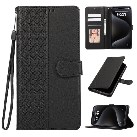 for Samsung Galaxy S25 Classic PU Leather Case, Magnetic Closure Vintage Card Slots Wallet Case Wrist Strap Embossed Kickstand Full Body Protection Phone Cover for Samsung Galaxy S25, Black
