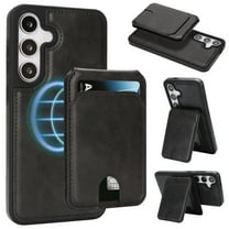 for Samsung Galaxy S25, Compatible with MagSafe, Magnetic 2 in 1 Detachable Wallet Case with Card Holder Women Men, Business PU Leather RFID Blocking Flip Kickstand Credit Slots, Black