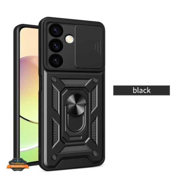For Samsung Galaxy S25 EDGE Hybrid Shockproof, Built-in Sliding Camera Lens Protection with Magnetic Finger Ring Stand Holder Cover, XPM Phone Case [Black]