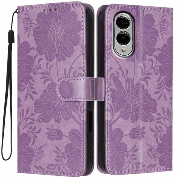 For Samsung Galaxy S25 Edge 5G 6.7" Flower Embossed Buckle Case, Card Slots/Pocket, PU Leather Flip Wallet Case With Short Wrist Strap,Purple,For Galaxy S25 Edge 5G