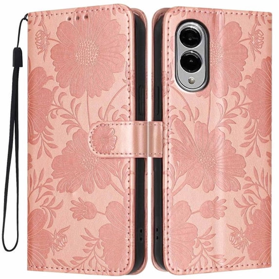 For Samsung Galaxy S25 Edge 5G 6.7" Flower Embossed Buckle Case, Card Slots/Pocket, PU Leather Flip Wallet Case With Short Wrist Strap,Rose gold,For Galaxy S25 Edge 5G