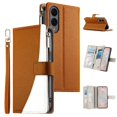 thumbnail image 1 of For Samsung Galaxy S25 Edge 5G 6.7" Splicing Multi Card Slots/Pocket Zipper Wallet Strong Magnetic Attachment/Closure,  PU Leather Flip Wallet Case With Hanging Rope,Brown,For Galaxy S25 Edge 5G, 1 of 6