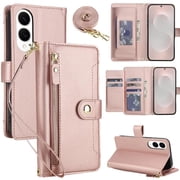 For Samsung Galaxy S25 Edge 5G 6.7-inch RFID Blocking Protective Purse Wallet Case For Women Men Multi-Card Slots Zipper Pocket Detachable Shoulder Strap And Wrist Strap,Shockproof Phone Case