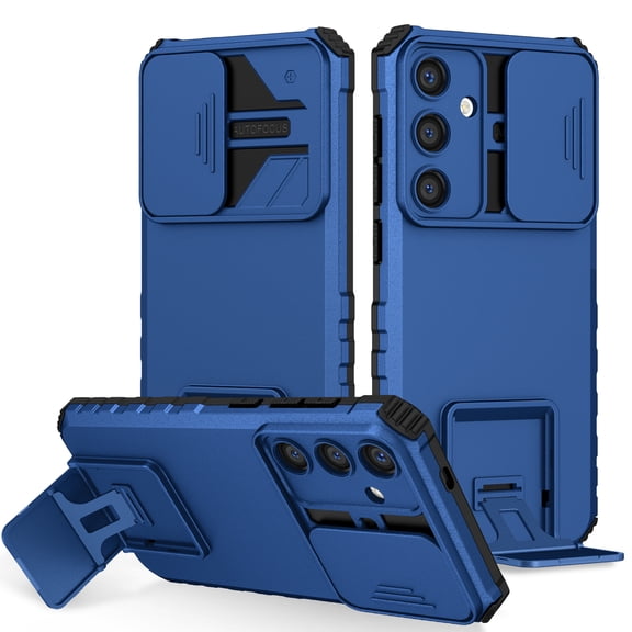 for Samsung Galaxy S25 Edge Case with Camera Lens Slide Protection, Armour Silicone TPU Bumper Tough PC Cover Kickstand, Military Shockproof Absorption Case for Samsung Galaxy S25 Edge,
Blue