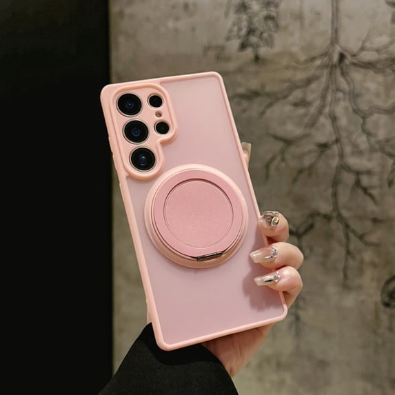 for Samsung Galaxy S25 Edge Case, Compatible with Magsafe with 360° Rotatable Magnetic Stand Ring Holder, Translucent Matte Back TPU Bumper Magnetic Phone Cover for Samsung Galaxy S25 Edge, Pink