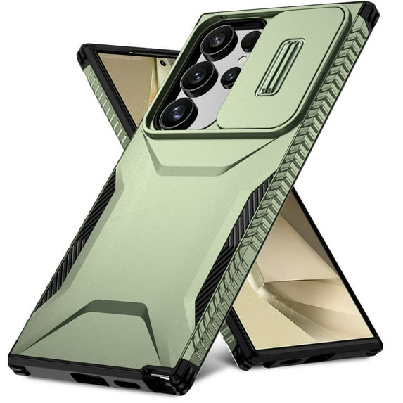 for Samsung Galaxy S25 Edge Case, Heavy Duty Case with Camera Lens Sliding Cover, Shockproof Dropproof Military Grade Protection Rugged Cover Case for Samsung Galaxy S25 Edge, Darkgreen