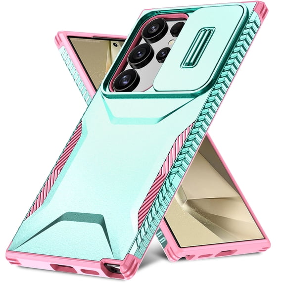 for Samsung Galaxy S25 Edge Case, Heavy Duty Case with Camera Lens Sliding Cover, Shockproof Dropproof Military Grade Protection Rugged Cover Case for Samsung Galaxy S25 Edge, Green