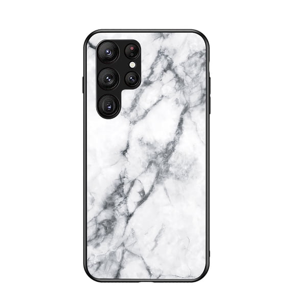 for Samsung Galaxy S25 Edge Case, Hybrid Tempered Glass Protective Marble Pattern Glossy Design Slim Rugged Shockproof Women Girls Men Protective Anti-Scratch Wireless Charging Cover,White