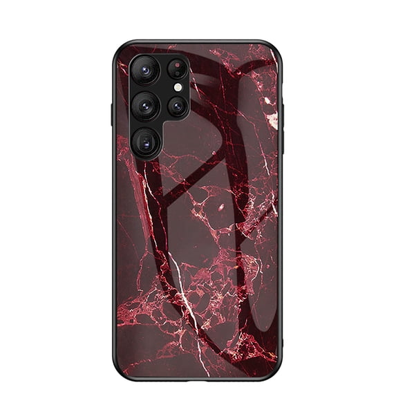 for Samsung Galaxy S25 Edge Case, Hybrid Tempered Glass Protective Marble Pattern Glossy Design Slim Rugged Shockproof Women Girls Men Protective Anti-Scratch Wireless Charging Cover,Dark Red