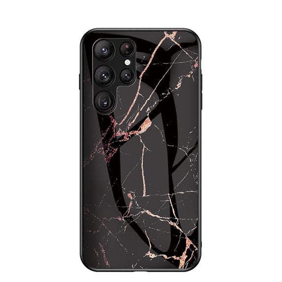 for Samsung Galaxy S25 Edge Case, Hybrid Tempered Glass Protective Marble Pattern Glossy Design Slim Rugged Shockproof Women Girls Men Protective Anti-Scratch Wireless Charging Cover,Gold Black