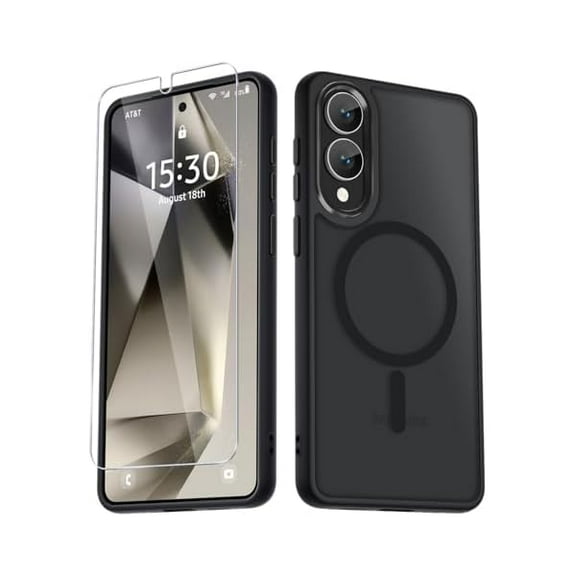 for Samsung Galaxy S25 Edge Case, Matte Magnetic Phone Case with 1 Screen Protector, Support for Magsafe, Translucent Frosted Shockproof Protective Cover for Samsung Galaxy S25 Edge, Black