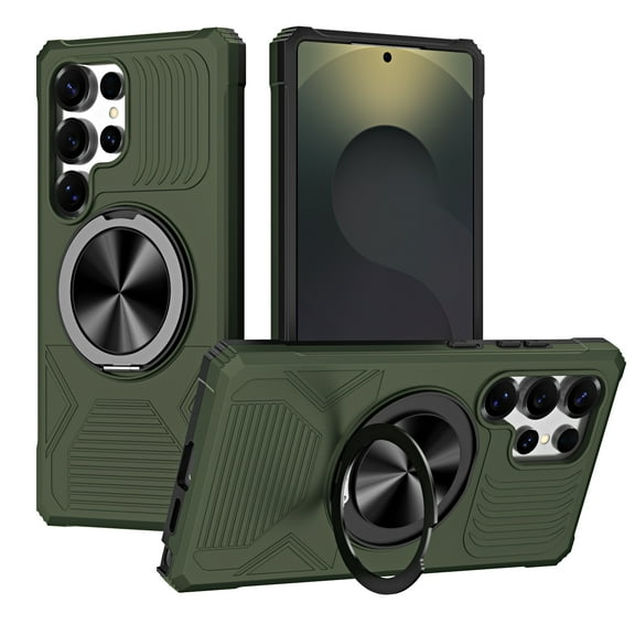 for Samsung Galaxy S25 Edge Case with Ring Stand Holder, Rugged Secure Grip, Military-Grade Drop Protection Phone Case with Kickstand, Heavy Duty Cover Support Magnetic Car Mount, Armygreen