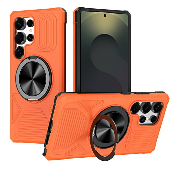 for Samsung Galaxy S25 Edge Case with Ring Stand Holder, Rugged Secure Grip, Military-Grade Drop Protection Phone Case with Kickstand, Heavy Duty Protective Cover Support Magnetic Car Mount, Orange