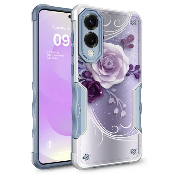 Samsung Galaxy S25 Edge Case, Rosebono Hybrid Dual Layer Graphic Design Pattern Heavy Duty Protection Case For Samsung Galaxy S25 Edge (Purple Flower)
