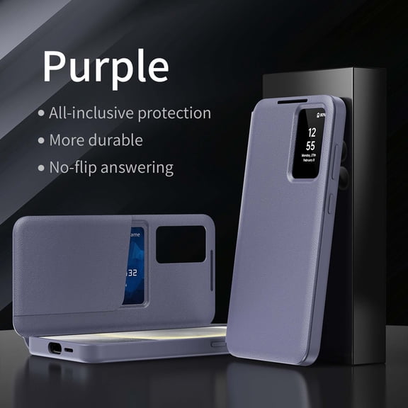 for Samsung Galaxy S25 Edge Case Smart Clear View, Slim Design Wallet Leather Anti-Scratch Shockproof Phone Case, Card Holder Pocket Cover For Samsung Galaxy S25 Edge Smart View,Purple