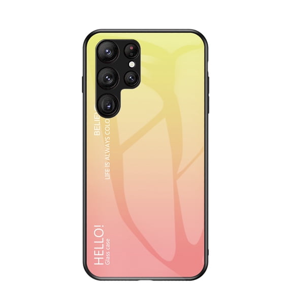for Samsung Galaxy S25 Edge Case,Tempered Glass Gradient Color Pattern + TPU Frame Hybrid Slim case for Samsung Galaxy S25 Edge, Case Anti-Scratch Anti-Drop Anti-fingerprint, Yellow
